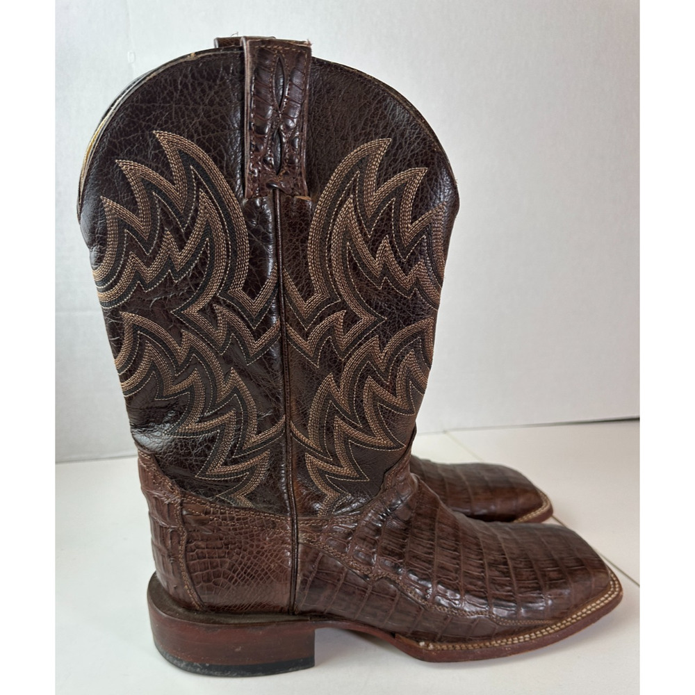 Cavender’s Alligator Print Western Boots Cowboy Square Toe Brown Men's Size 10 D - Picture 4 of 14